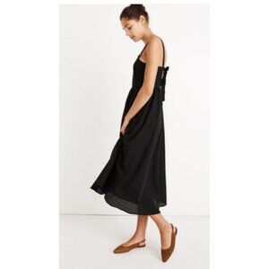 Madewell Black Eyelet Bow Back Midi Dress Cotton Size 4 Spaghetti Straps